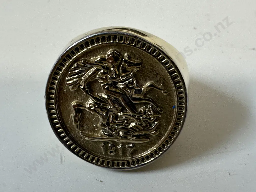1817 Gold Sovereign Signet Ring Inscribed K&Q GF 18k 32gm Image 1++